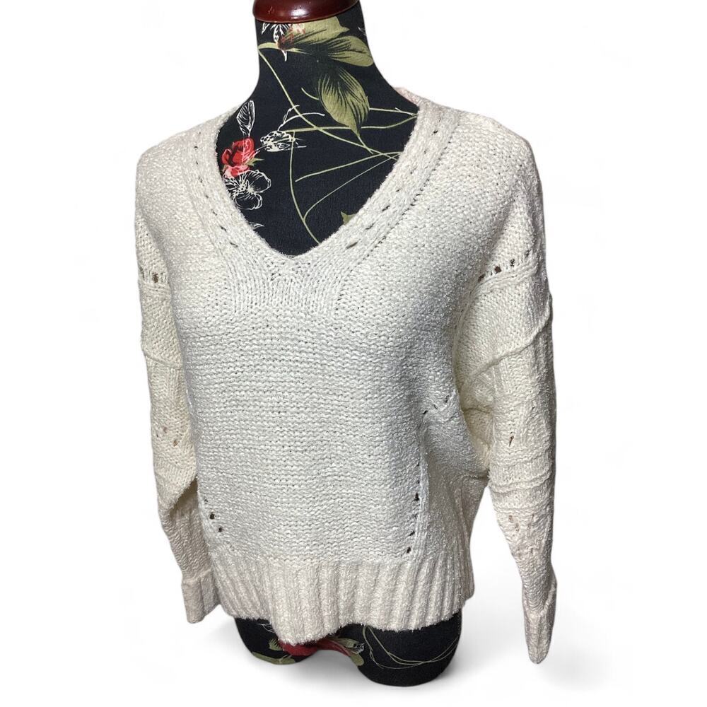 Anthropologie pilcro V-neck pullover sweater cotton wool blend women’s XS cream